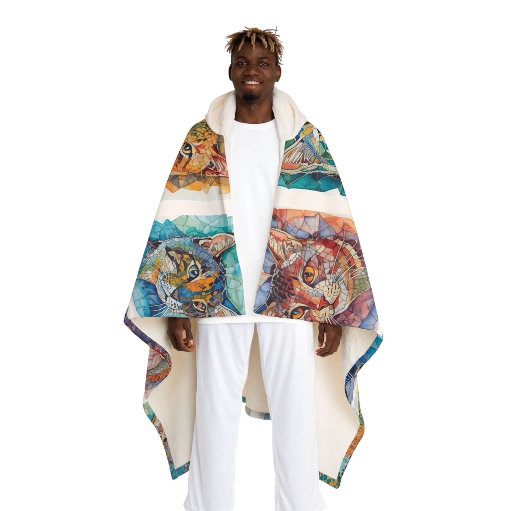 Colorful Cat Print Hooded Sherpa Blanket Cat Lovers Gift - Rosetta Creative Boutique